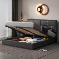 Queen Size Upholstered Platform Bed with Hydraulic Storage, MDF and Plywood Frame, Bed Frame for Living Room, 85" L x 64.5" W x 41" H, Black