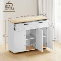 HOMCOM Sideboard Buffet Cabinet, Modern 40" Coffee Bar Cabinet with Wide Drawer, 3 Doors and 2 Adjustable Shelves, White(m-3)