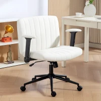 HOMCOM Criss Cross Chair with Flip-up Armrests, Wheels, Wide Office Chair with Adjustable Height, Tilting, Cream White(m-1)