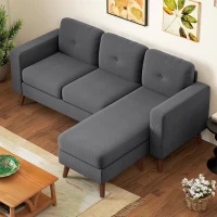 HOMCOM Sectional Sofa with Changeable Chaise Lounge, 3 Seat L-Shaped Sofa, Upholstered Couch for Small Space, Dark Grey(m-10)
