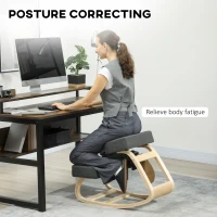 HOMCOM Ergonomic Kneeling Chair, Wood Kneel Stool with Thick Pads, Desk Knee Chair, Improve Posture, Dark Grey(m-4)