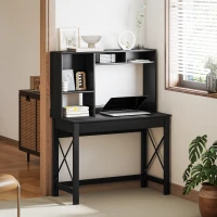 HOMCOM Computer Desk with Hutch, Home Office Table with Storage Shelves and Open Compartments for Writing, Work, Black(m-8)