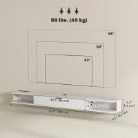 HOMCOM 71" Floating TV Stand for TVs up to 75 Inch, Wall Mounted Media Console with Flip Drawer and 2 Open Shelves, White(m-3)