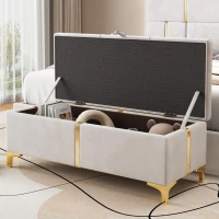 Elegant Upholstered Storage Ottoman with Metal Legs, Generous Storage, Bench for Bedroom and Living Room, 47" L x 15.5" W x 16" H, Beige(m-1)