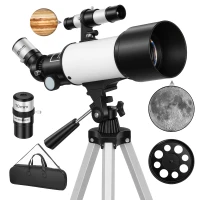 Outsunny Telescope for Adults, 70 mm Aperture 400 mm Refractor Telescope with 40X/16X, Adjustable Tripod, Bag, White(m-11)