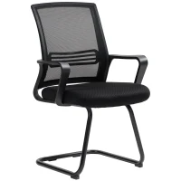 HOMCOM Ergonomic Desk Chair No Wheels, Padded Mesh Office Reception Chair with Sled Base, Black(m-2)