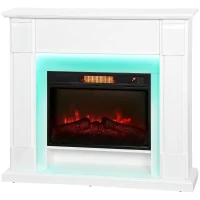 HOMCOM 41 Inch Electric Fireplace with Mantel, 1400W Fireplace Heater with Adjustable 3D Flame Effect for Living Room, White(m-2)