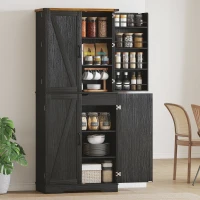 HOMCOM 72" Kitchen Pantry Cabinet, Farmhouse Storage Cabinet with 4 Doors, Drawer, 8 Door Shelves and Adjustable Shelf, Black(m-8)