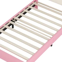 Twin Size Upholstered Princess Bed with Crown Headboard, Solid Poplar Wood Frame, Bed Frame for Children, 80" L x 41.5" W x 44" H, Pink(m-6)