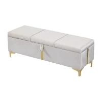 Elegant Upholstered Storage Ottoman with Metal Legs, Generous Storage, Bench for Bedroom and Living Room, 47" L x 15.5" W x 16" H, Beige(m-6)