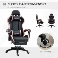 Vinsetto Computer Gaming Chair, PU Leather Office Desk Chair with Footrest, Swivel Wheels, 135° Reclining Back, Black(m-6)