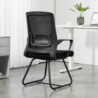 HOMCOM Desk Chair, Desk Chair No Wheels with Mesh Back, Lumbar Support, Metal Base for Reception, Conference(m-9)