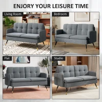 HOMCOM 55" Loveseat Sofa, Corduroy Love Seat w/ S spring, Steel Legs and Button Tufting, Small Couch for Living Room, Dark Grey(m-7)