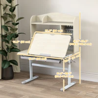 Qaba Kids Desk Height Adjustable with Tilted Desktop, Storage, Drawer, Pegboard, for 3-12 Years(m-3)