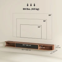 HOMCOM 71" Floating TV Stand for TVs up to 75 Inch, Wall Mounted Media Console with Flip Drawer and 2 Open Shelves, Walnut(m-3)