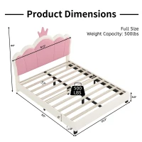 Full Size Upholstered Princess Bed with Crown Headboard, Solid Poplar Wood Frame, Bed Frame for Children, 80" L x 61.5" W x 44" H, Cream(m-3)