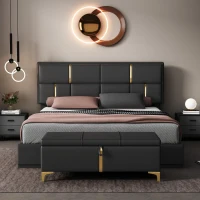 Queen Size Bedroom Set with Storage Ottoman, Upholstered Fabric, Hydraulic Platform Bed for Living Room, 85" L x 64.5" W x 41" H, Black(m-5)