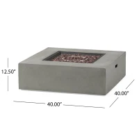 50000 BTU Outdoor Square Propane Fire Pit Table with Tank Holder, Lightweight Concrete, Fire Pit Top for Gathering, 40" L x40" W x 12.5" H, Light Grey(m-3)