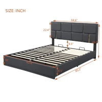 Queen Size Bedroom Set with Storage Ottoman, Upholstered Fabric, Hydraulic Platform Bed for Living Room, 85" L x 64.5" W x 41" H, Black(m-3)