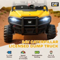 Qaba 24V Kids Ride on Tractor, 4WD 2 Seater Licensed Caterpillar Electric Vehicle with Remote Control, Dump Bed, Yellow(m-4)