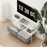 HOMCOM TV Stand with Charging Station, TV Table with 2 Foldable Linen Drawers and Open Shelf for 47 Inch Television, White(m-9)