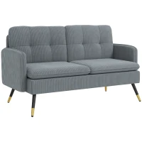 HOMCOM 55" Loveseat Sofa, Corduroy Love Seat w/ S spring, Steel Legs and Button Tufting, Small Couch for Living Room, Dark Grey(m-11)