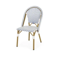Set of 2 French Bistro Chairs with PE Rattan and Aluminium Frame, Outdoor Chairs with Bamboo Print Finish, 18.5'' L x 21.5'' W x 35'' H, White+Blue(m-6)