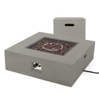 50000 BTU Outdoor Square Propane Fire Pit Table with Tank Holder, Lightweight Concrete, Fire Pit Top for Gathering, 40" L x40" W x 12.5" H, Light Grey(m-2)
