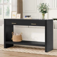 Farmhouse Console Table with Storage Drawers, Wooden Entryway Table Ideal for Living Room, Hallway, 47.5'' L x 15.5'' W x 30'' H, Black(m-1)