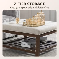 HOMCOM Ottoman Coffee Table, 32 Inch Square Footrest Ottoman with Storage, Linen Upholstered Tufted Footstool, Beige(m-4)