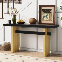 Farmhouse Wood Console Table with Premium Materials, Narrow Entryway Table with Easy Assembly, 59.5'' L x 16'' W x 31.5'' H, Black+Brown(m-1)