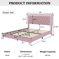 Queen Size Bedroom Set with Upholstered Platform Bed, LED Lights and 2 Nightstands, Bed for Living Room, 84" L x 64" W x 46" H, Pink(m-3)