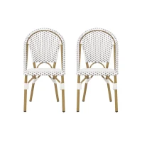 Set of 2 French Bistro Chairs with PE Rattan and Aluminium Frame, Outdoor Chairs with Bamboo Print Finish, 18.5'' L x 21.5'' W x 35'' H, White+Grey(m-2)