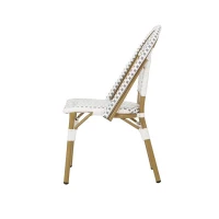 Set of 2 French Bistro Chairs with PE Rattan and Aluminium Frame, Outdoor Chairs with Bamboo Print Finish, 18.5'' L x 21.5'' W x 35'' H, White+Grey(m-7)