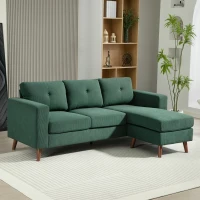 HOMCOM Sectional Sofa with Changeable Chaise Lounge, 3 Seat L-Shaped Sofa, Upholstered Couch for Small Space, Dark Green(m-8)