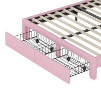 Full Size Upholstered Rainbow Design Bed with Velvet Finish and Storage Drawer, Bed Frame for Children, 77.5" L x 55.5" W x 47" H, Pink(m-6)