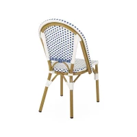Set of 2 French Bistro Chairs with PE Rattan and Aluminium Frame, Outdoor Chairs with Bamboo Print Finish, 18.5'' L x 21.5'' W x 35'' H, White+Blue(m-8)