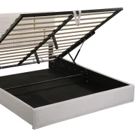 Queen Size Upholstered Platform Bed with Hydraulic Storage, MDF and Plywood Frame, Bed Frame for Living Room, 85" L x 64.5" W x 41" H, Beige(m-6)