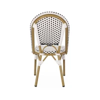 Set of 2 French Bistro Chairs with PE Rattan and Aluminium Frame, Outdoor Chairs with Bamboo Print Finish, 18.5'' L x 21.5'' W x 35'' H, White+Black(m-8)