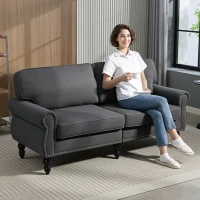 HOMCOM Stylish Midback Double Sofa with Sponge Padding, 2 Seater Sofa Couch, with Rubber Wood Leg, Dark Grey(m-1)