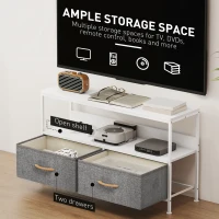 HOMCOM TV Stand with Charging Station, TV Table with 2 Foldable Linen Drawers and Open Shelf for 47 Inch Television, White(m-5)