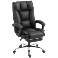 HOMCOM Executive Office Chair, Pet-Friendly Leather Ergonomic Desk Chair with Footrest, Swivel Recliner, Black(m-2)