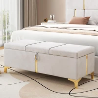 Elegant Upholstered Storage Ottoman with Metal Legs, Generous Storage, Bench for Bedroom and Living Room, 47" L x 15.5" W x 16" H, Beige(m-4)