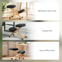 HOMCOM Ergonomic Kneeling Chair, Posture Chair with Rubberwood Frame, Rolling Wheels for Office, Posture Correction, Black(m-7)