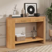Farmhouse Console Table with Storage and Drawers, Modern Wood Sofa Table for Living Room, Hallway, 47.5'' L x 14.5'' W x 30'' H, Brown(m-1)