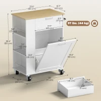 HOMCOM Rolling Kitchen Island with Trash Can Storage, Kitchen Island on Wheels with Spice & Rack, Drawer for Kitchen, White(m-3)