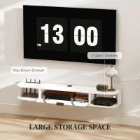 HOMCOM 47" Floating TV Stand for TVs up to 50 Inch, Wall Mounted Media Console with Flip Drawer and 2 Open Shelves, White(m-5)