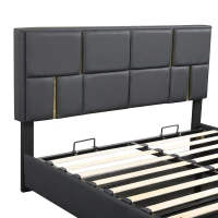 Queen Size Bedroom Set with Storage Ottoman, Upholstered Fabric, Hydraulic Platform Bed for Living Room, 85" L x 64.5" W x 41" H, Black(m-8)