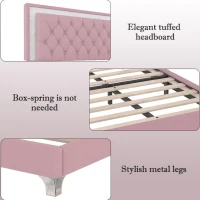 Queen Size Bedroom Set with Upholstered Platform Bed, LED Lights and 2 Nightstands, Bed for Living Room, 84" L x 64" W x 46" H, Pink(m-7)