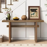 Farmhouse Wood Console Table with Premium Materials, Narrow Entryway Table with Easy Assembly, 59.5'' L x 16'' W x 31.5'' H, Antique brown(m-4)